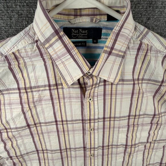 Nat Nast Men Button Up Shirt Long Sleeve American Fit XL Plaid Colorful Cotton - Picture 2 of 13